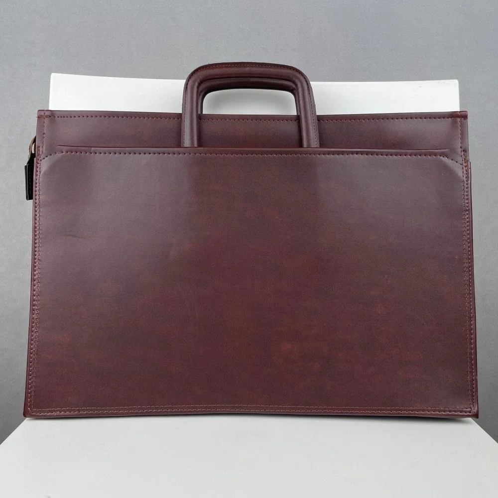 Vintage Cashe Braxton Corp Burgundy Portfolio Briefcase Retractable Handles Zip‎
